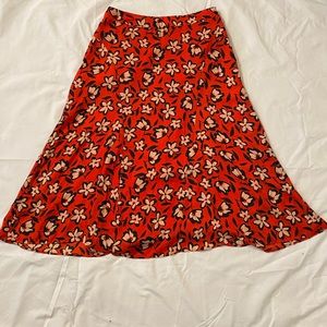 EUC: Red midi Skirt w/ floral print